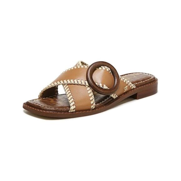 NWT SAM EDELMAN Womens Brown Harlie Round Toe Slip On Leather Sandals Shoes 9.5 - Picture 3 of 4